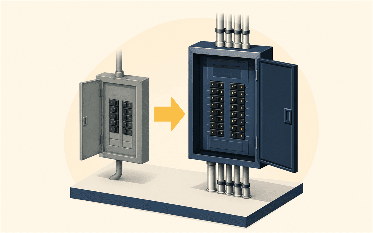 Illustration of an upgraded electrical breaker panel